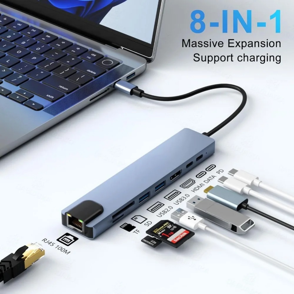 USB C Hub 8/7 in 1 4K HDMI Ada - Home Assistant Sd ulasan dan harga